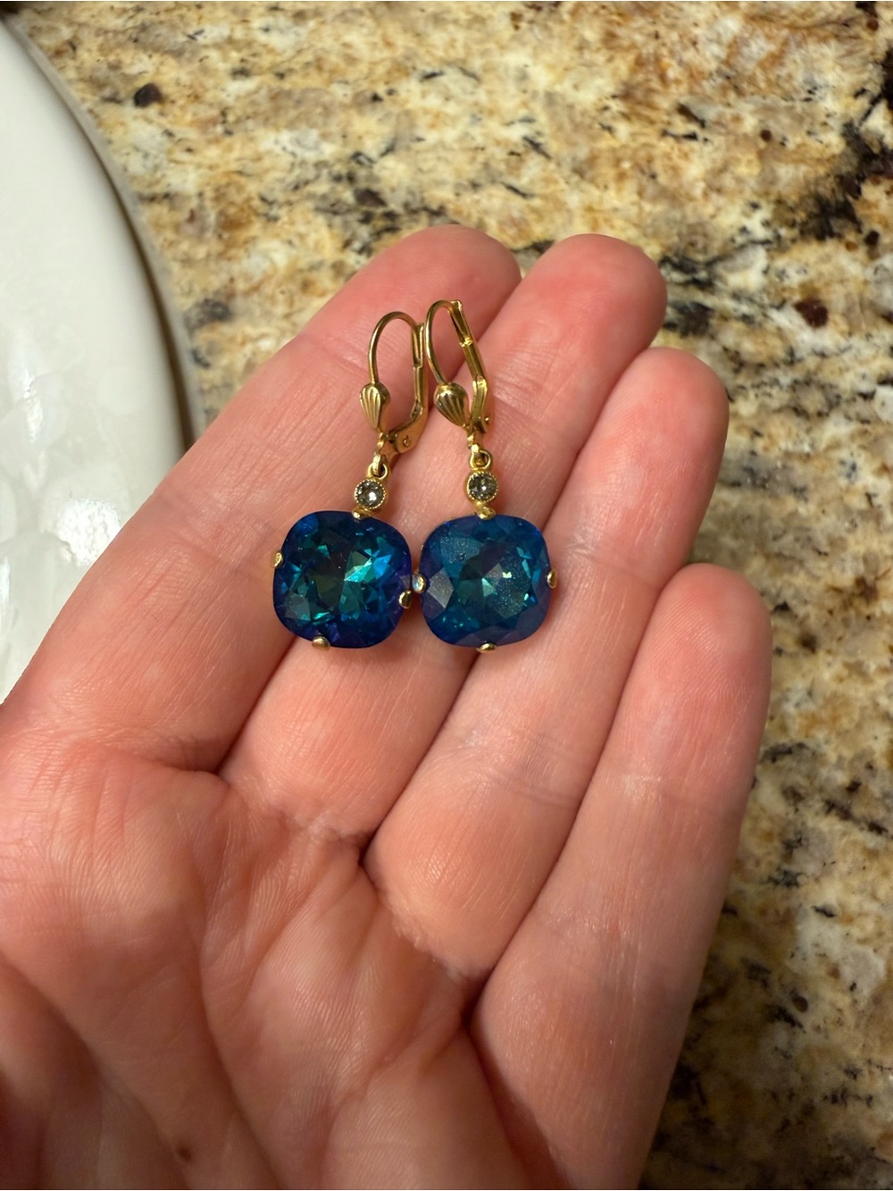 La Vie Gold-Tone Blue Crystal Drop Earrings